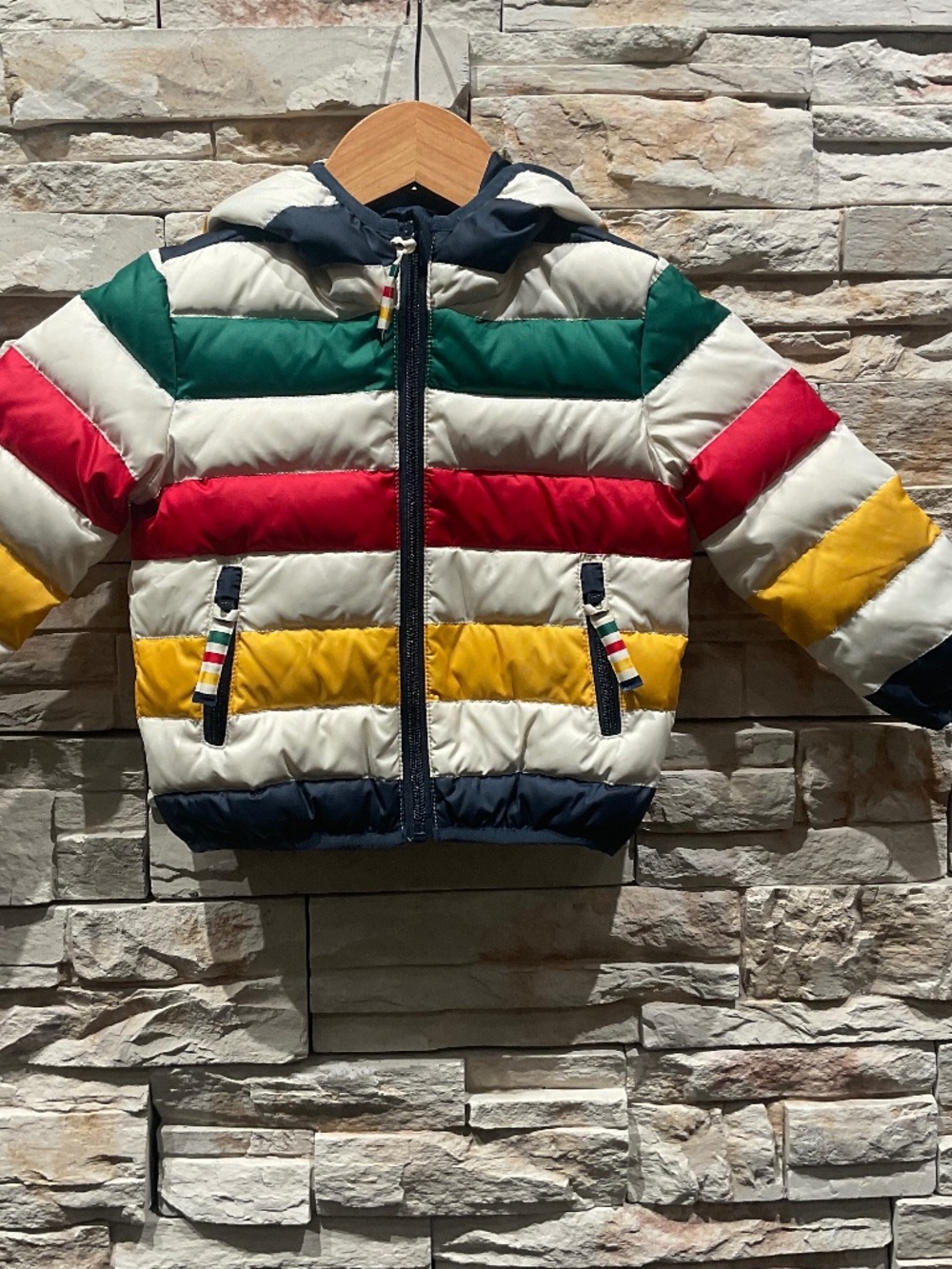Hudson’s Bay Kids Multi -Stripe Down Puffer Jacket , Size 18-24 Months
